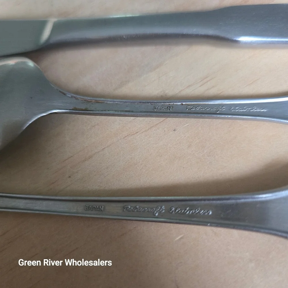 Relacraft Fiddler Stainless Japan Flatware 3pc Lot Knife Soup Table Spoon MCM